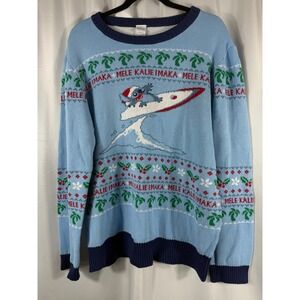 Disney Stitch Mele Kalikimaka Ugly Christmas Sweater Light Blue‎ XL